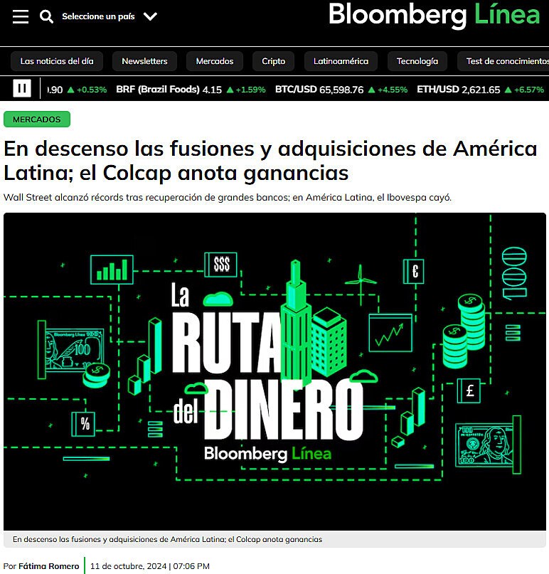 En descenso las fusiones y adquisiciones de Amrica Latina; el Colcap anota ganancias